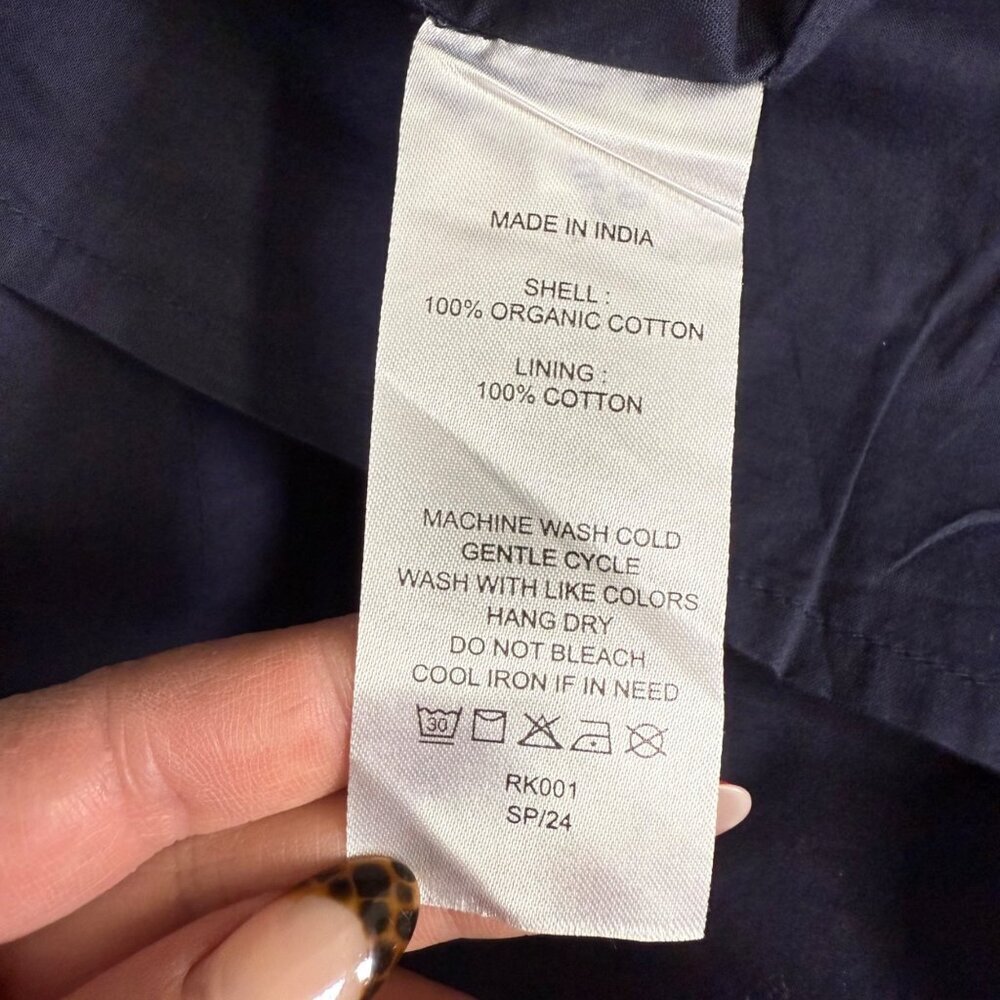 NWT Quince 100% Organic Cotton Sleeveless Maxi Dress Navy X-L Pockets Empire W - Picture 7 of 12